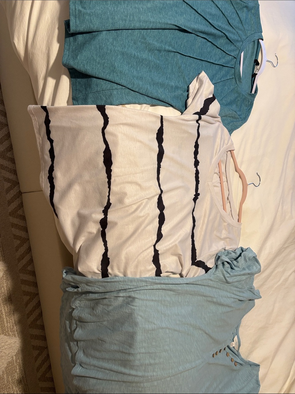3 Tops:Classic White & Black Stripe Short Sleeve Tee, Teal, light blue